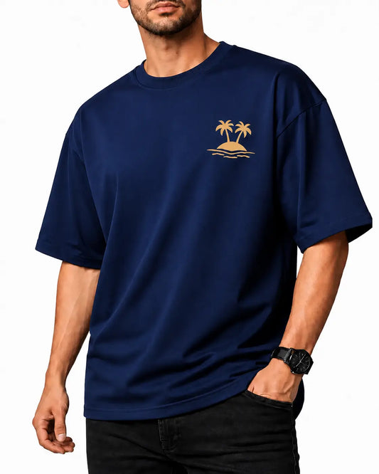 Navy Blue Chillin' Vibes Oversized T-Shirt Front View