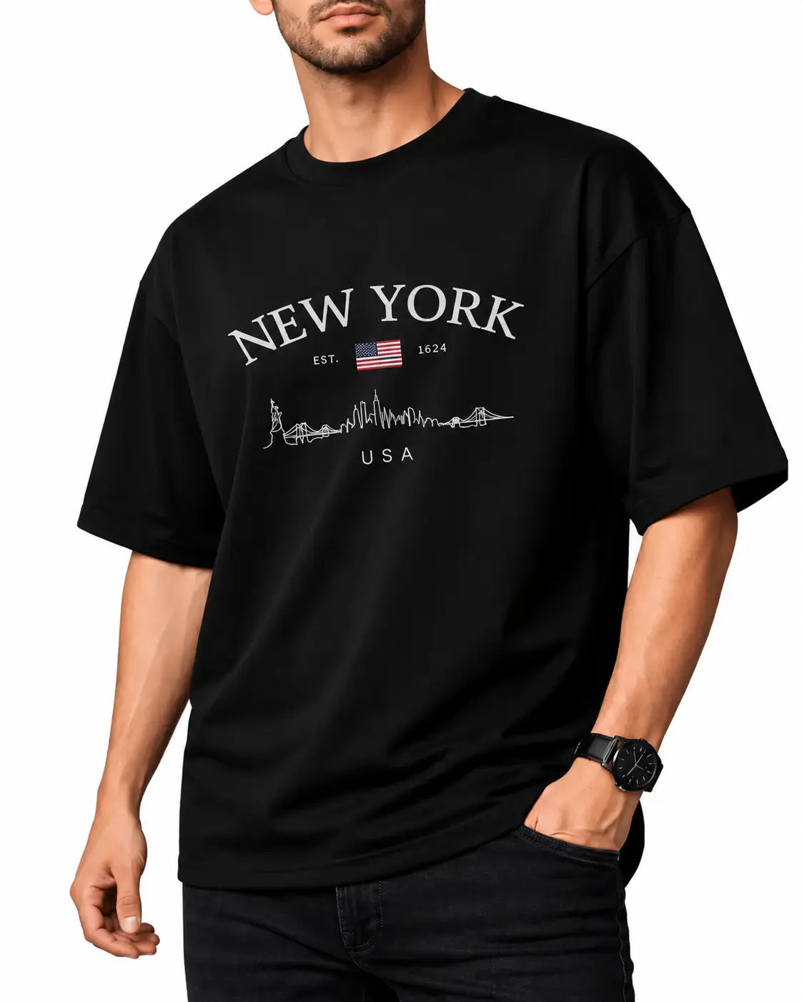 Black Oversized Graphic T-Shirt Front View