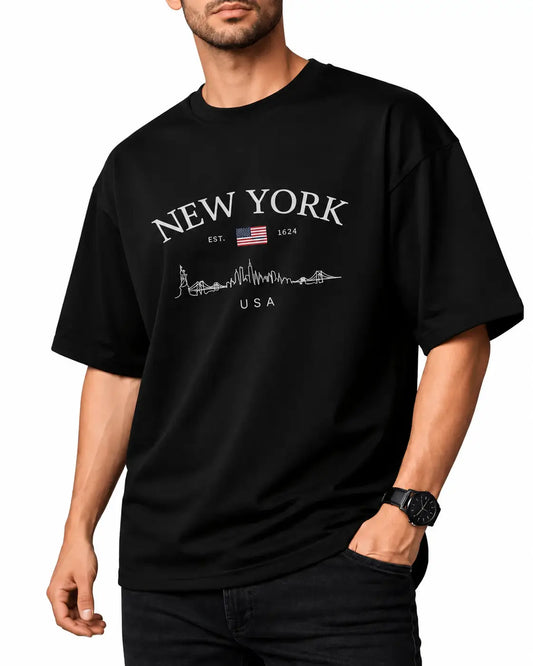 Black Oversized Graphic T-Shirt Front View