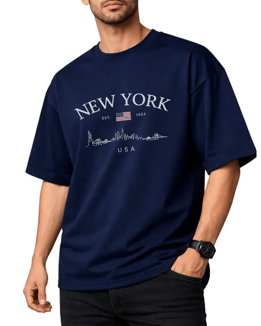 Navy Oversized Graphic T-Shirt Front View