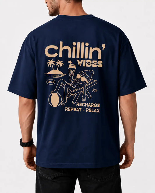 Navy Blue Chillin' Vibes Oversized T-Shirt Back View