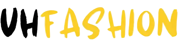 Logo with 'UH FASHION' text in black and yellow on a white background
