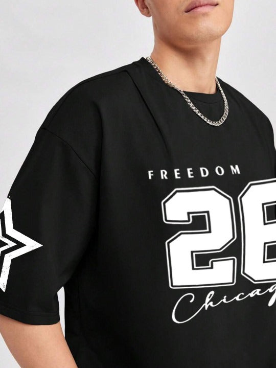 Black t-shirt with 'Freedom 28 Chicago uhfashion.store 