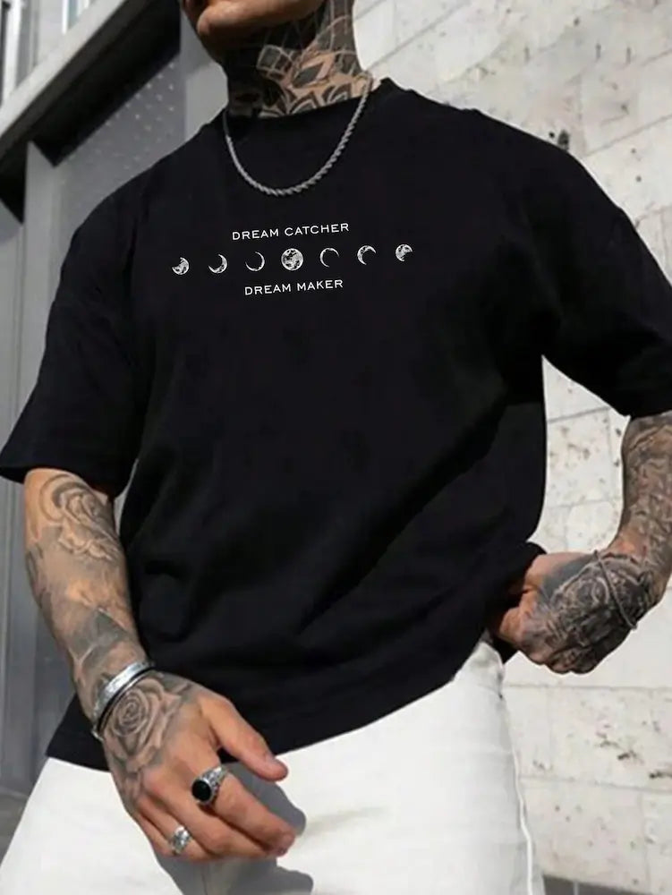 Drop-Shoulder Typographic Back and Chest Print Oversized Fit T-shirts