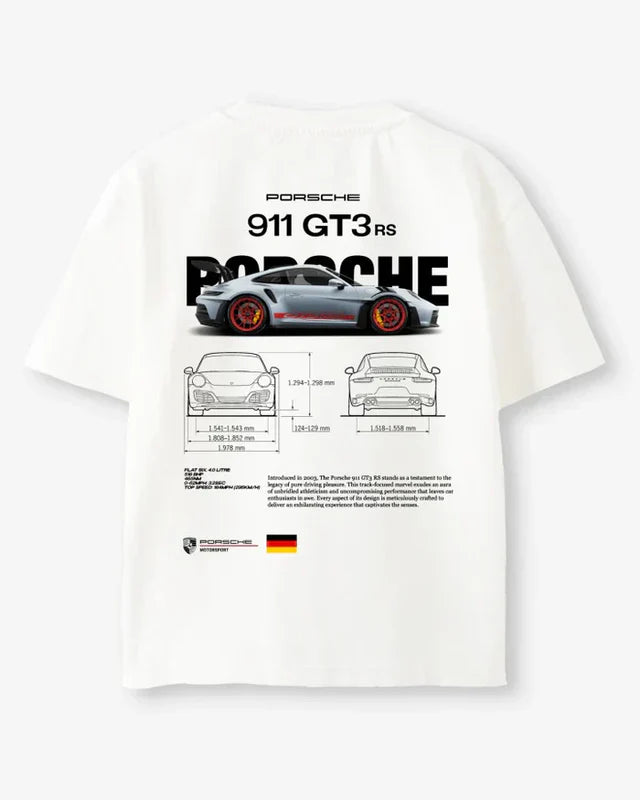 White t-shirt with Porsche 911 GT3 RS design UHFashion.store
